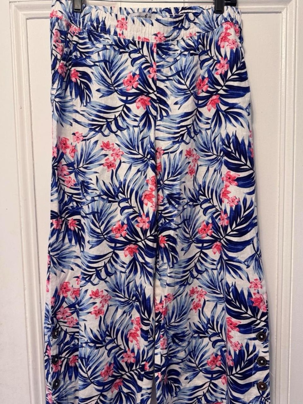 Caribbean Joe Blue and Pink Tropical Wide Leg Pants
